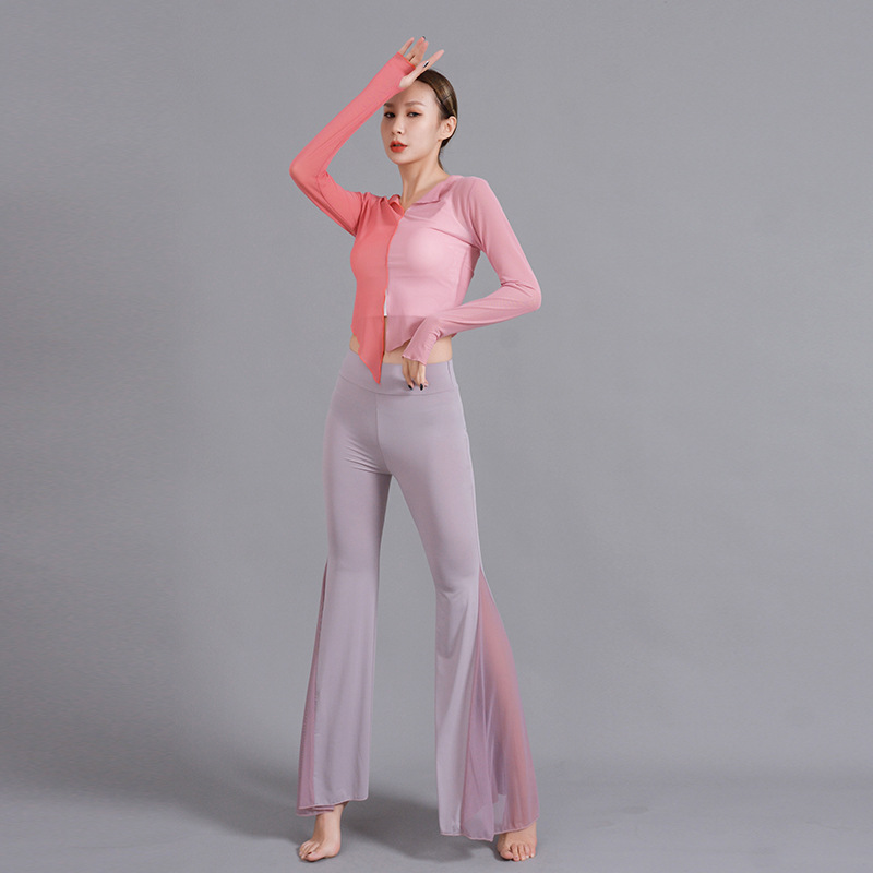 肚皮舞上衣练功服吊带背心套装现代舞裤子喇叭裤舞蹈演出服中国舞