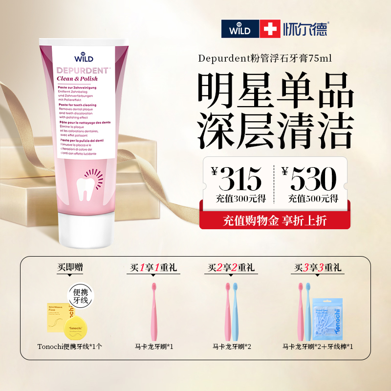wild怀尔德瑞士进口牙膏粉管浮石去牙渍烟渍牙黄口臭深层清洁亮白