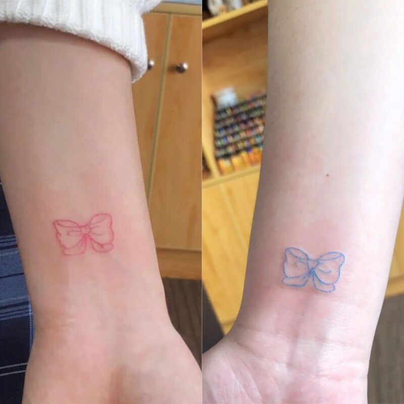 闺蜜款蝴蝶结纹身贴 手腕手背粉色蓝色小清新少女心彩色纹身贴
