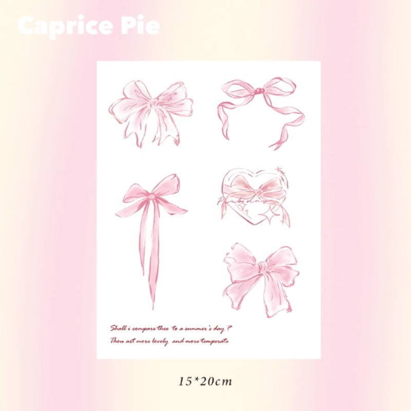 Caprice Pie x 小熊派对粉色蝴蝶结防水纹身贴甜美性感持久自然