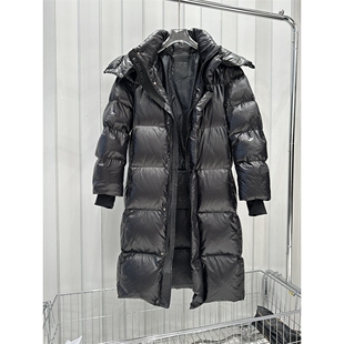 国际大牌黑钻黑珍珠长款羽绒服男女同款加厚过膝鹅绒可脱卸帽情侣