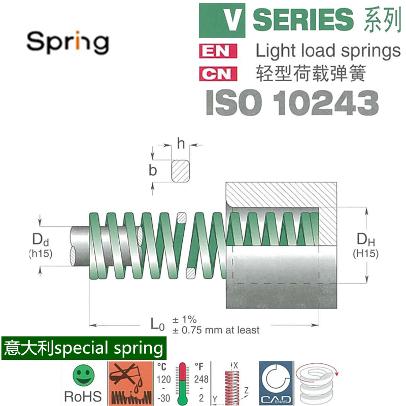 意大利special spring欧规iso标准强力弹簧 无起订量 v系列绿色