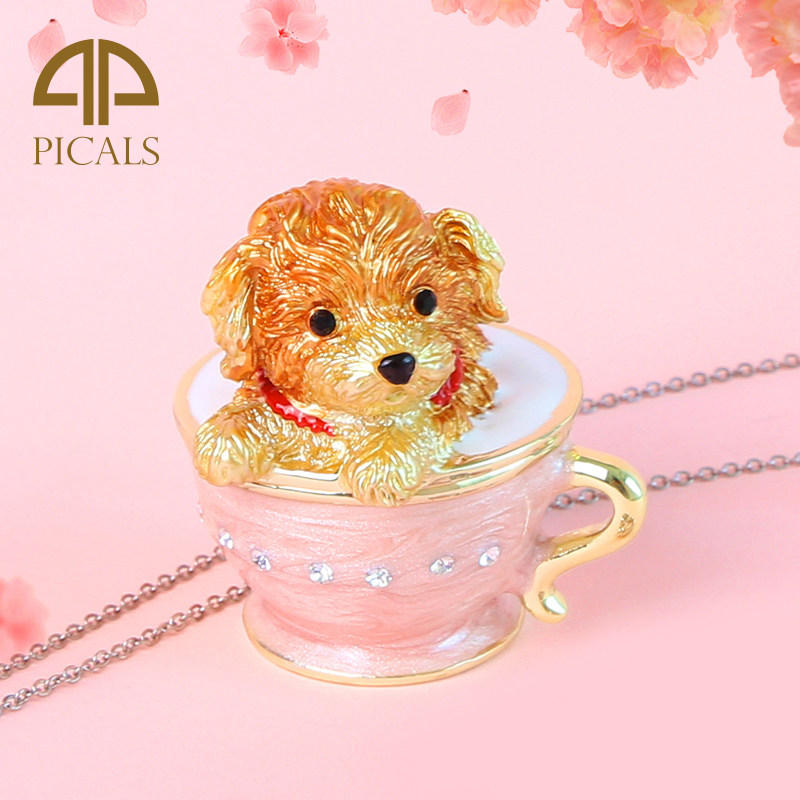 Picals首饰盒贵宾狗茶杯犬手工萌宠摆件高档欧式饰品戒指收纳盒子