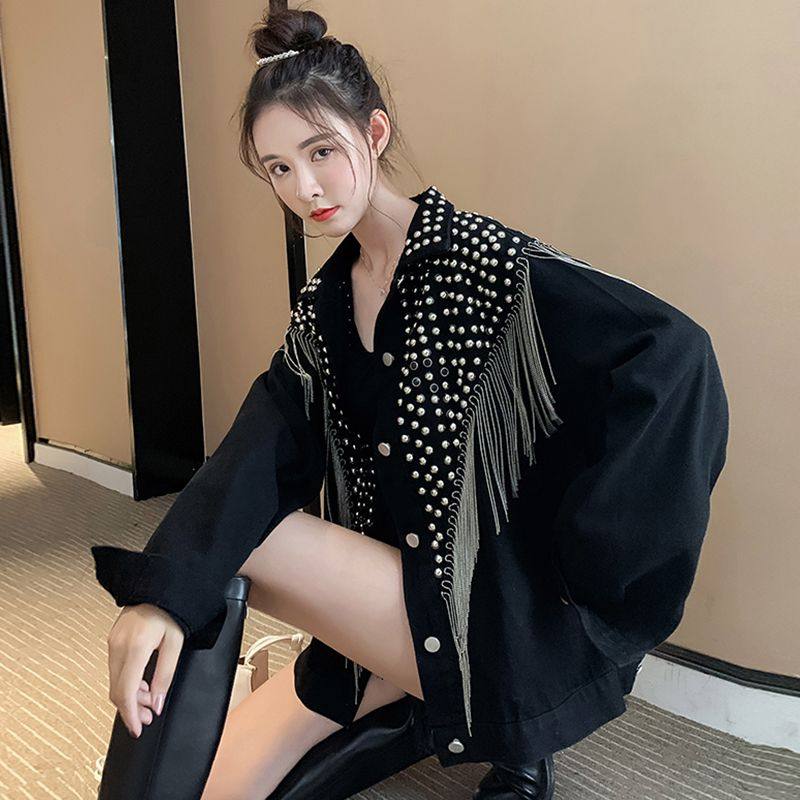 重工流苏牛仔外套女2025春季新款痞帅个性爆款抖音款牛仔衣服网红