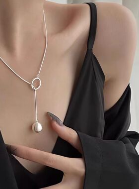 日韩风银色圆球流苏蛇骨锁骨链