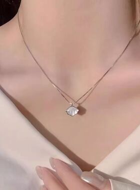 法式复古贝壳项链女925镀银轻奢小众设计感锁骨链 简约时尚百搭款