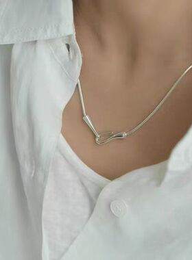 S925银蛇骨链钩针扣项链女小众设计感轻奢百搭气质素链锁骨链