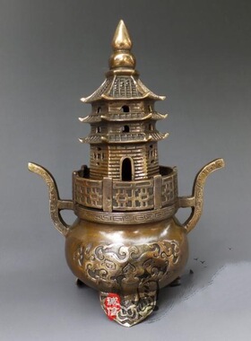 纯铜熏香炉摆件塔炉熏香檀香家居风水装饰古玩收藏品