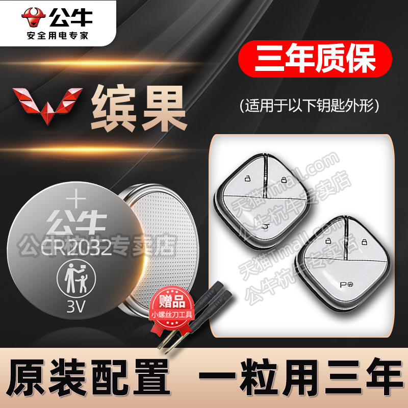 适用于五菱缤果汽车钥匙电池