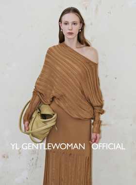 YL Gentlewoman法式镂空不对称针织宽松毛衣针织半裙套装秋冬内搭