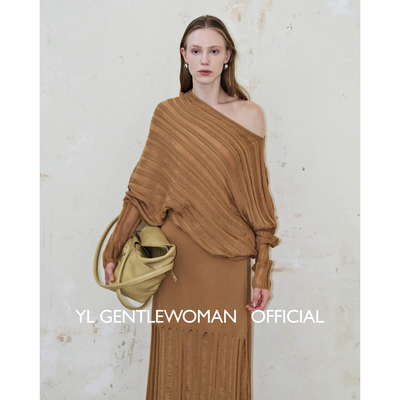 YL Gentlewoman法式镂空不对称针织宽松毛衣针织半裙套装秋冬内搭