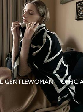 YL Gentlewoman双面仿羊绒T*me字母大围巾秋冬百搭保暖长款披肩女