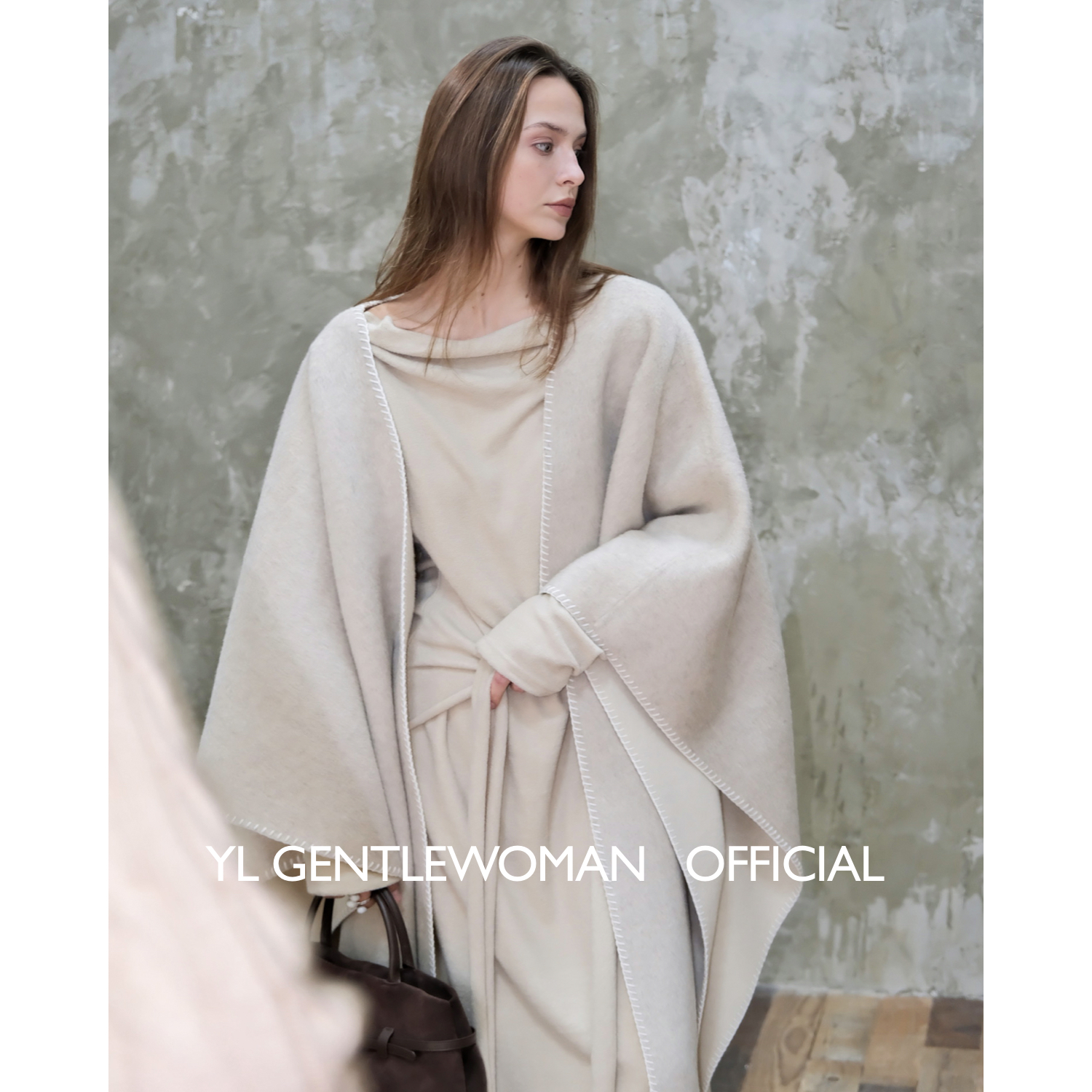 YL Gentlwoman两穿双面双色羊毛大衣双面呢大斗篷披肩燕麦色外套