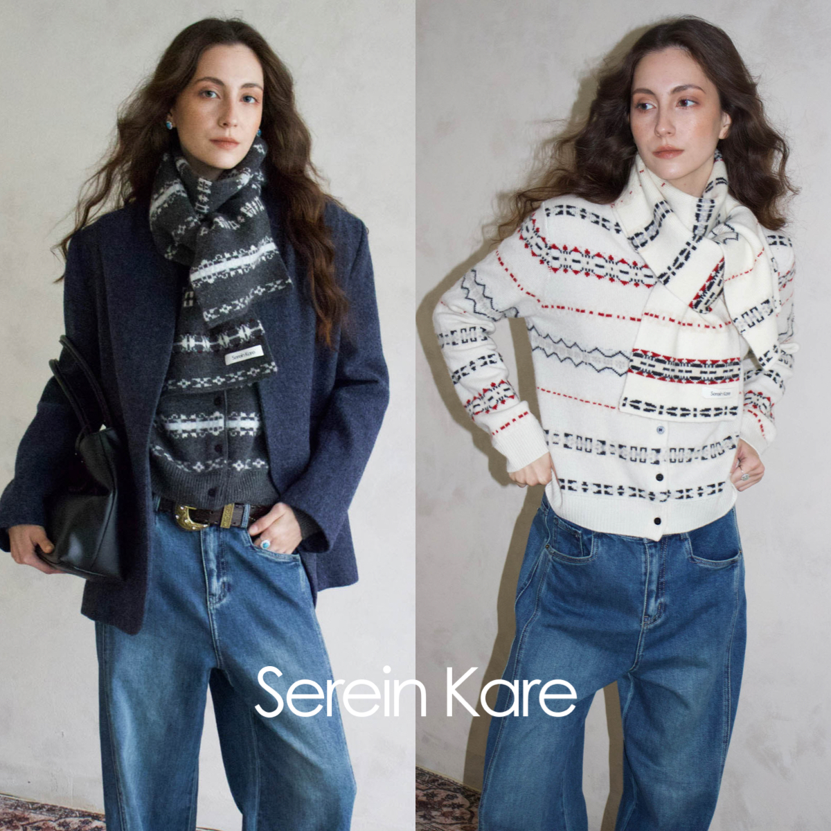 Serein Kare 羊毛羊绒费尔岛提花秋冬针织开衫｜山羊绒羊毛围巾