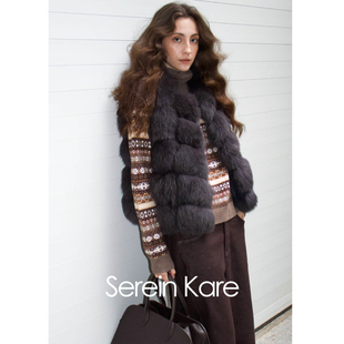 Serein Kare|狐狸毛皮草马甲背心saga级真皮草深灰色马夹
