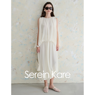 Serein Kare｜设计感压褶斗篷雪纺衫衬衣 不对称花苞半裙