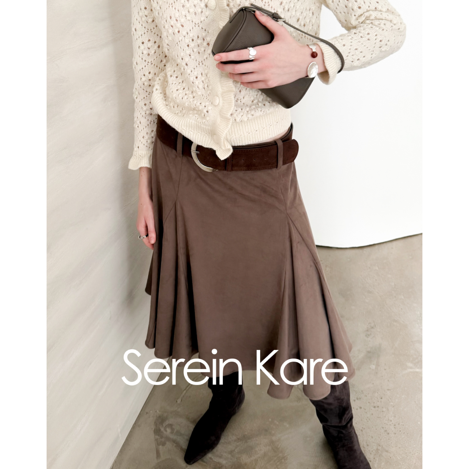 Serein Kare 垂感柔软亲肤真超仿羊皮绒百褶麂皮半裙秋冬中长半裙