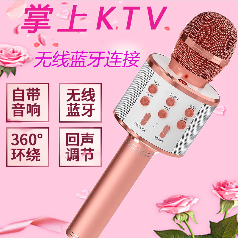 新款WS858蓝牙麦克风858L手持无线话筒音响一体彩灯K歌宝工厂直发
