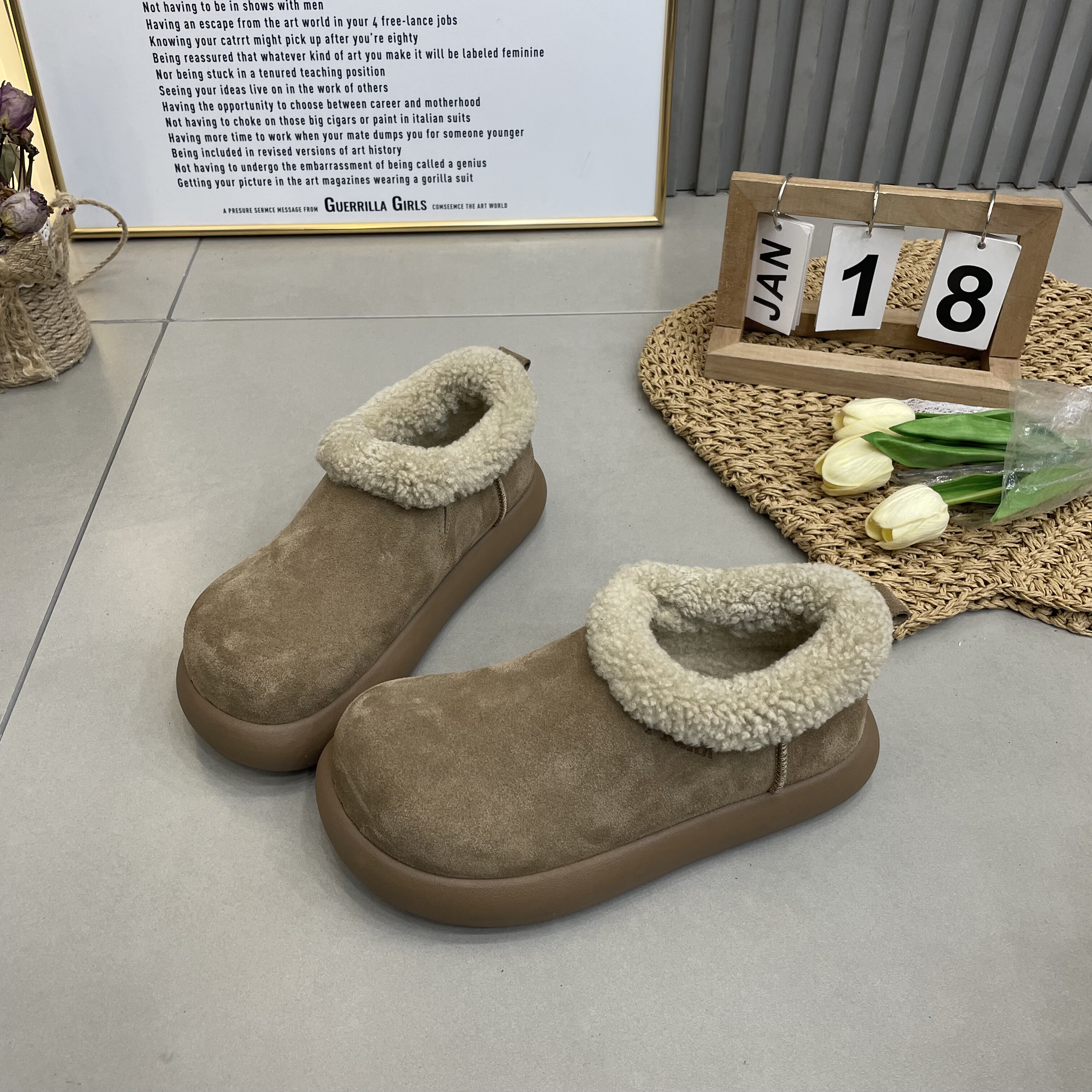 真皮羊羔毛小土豆勃肯鞋女