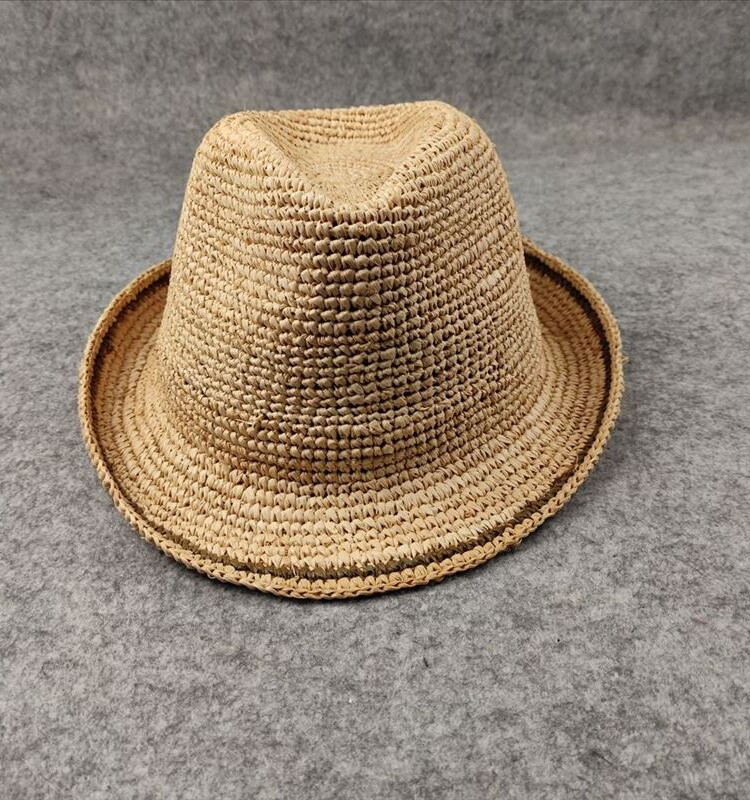 拉菲草手工编织草帽时尚潮流草礼帽夏季防晒遮阳英伦风男帽可折叠