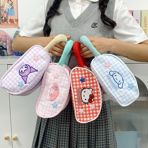 新款可爱卡通格子甜美小方包女生手提包女学生高颜值便携收纳包包