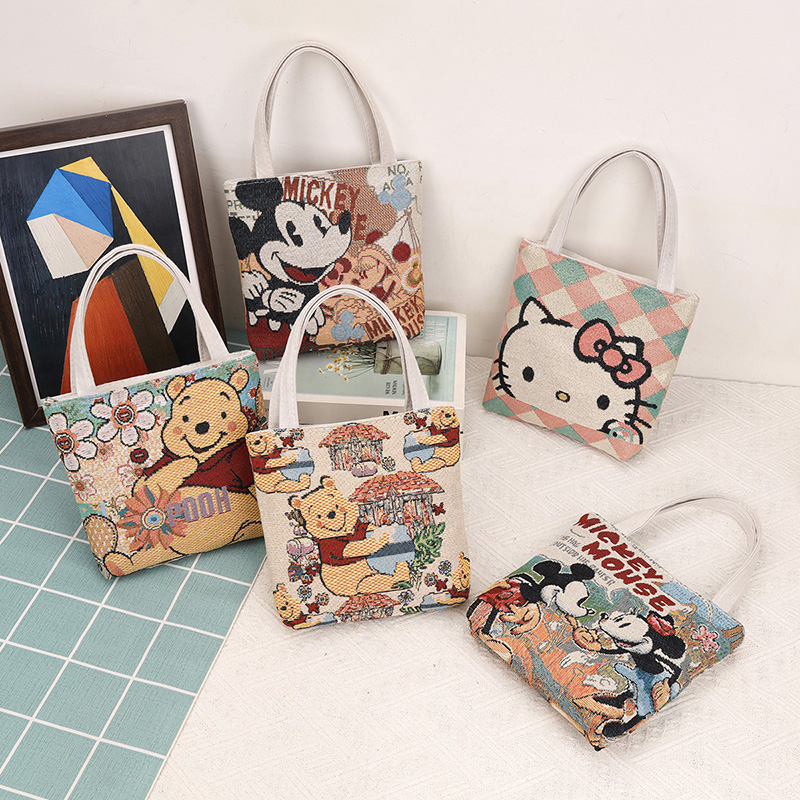 帆布包女夏小众卡通刺绣简约购物便当袋买菜上班通勤手提单肩包包