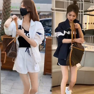 网红夏季 防嗮开衫 2022新款 薄款 两件套 外套套装 女洋气宽松运动短裤