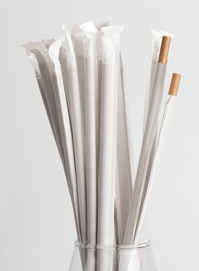 【6口径】纸吸管一次性纸质热饮管独立单独包装环保咖啡白色弯管