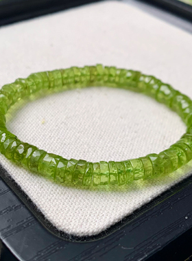 天然翠绿色橄榄石盘珠随形手链女