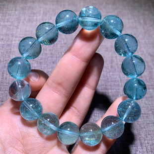 天然冰透托帕石单圈手链魔鬼蓝尼泊尔蓝水晶手串伦敦送礼物女