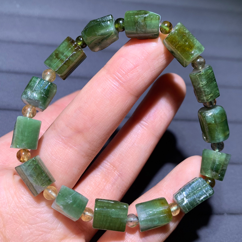 天然碧玺方块随形手链原石切割绿碧玺手串情侣款饰品送生日礼物女