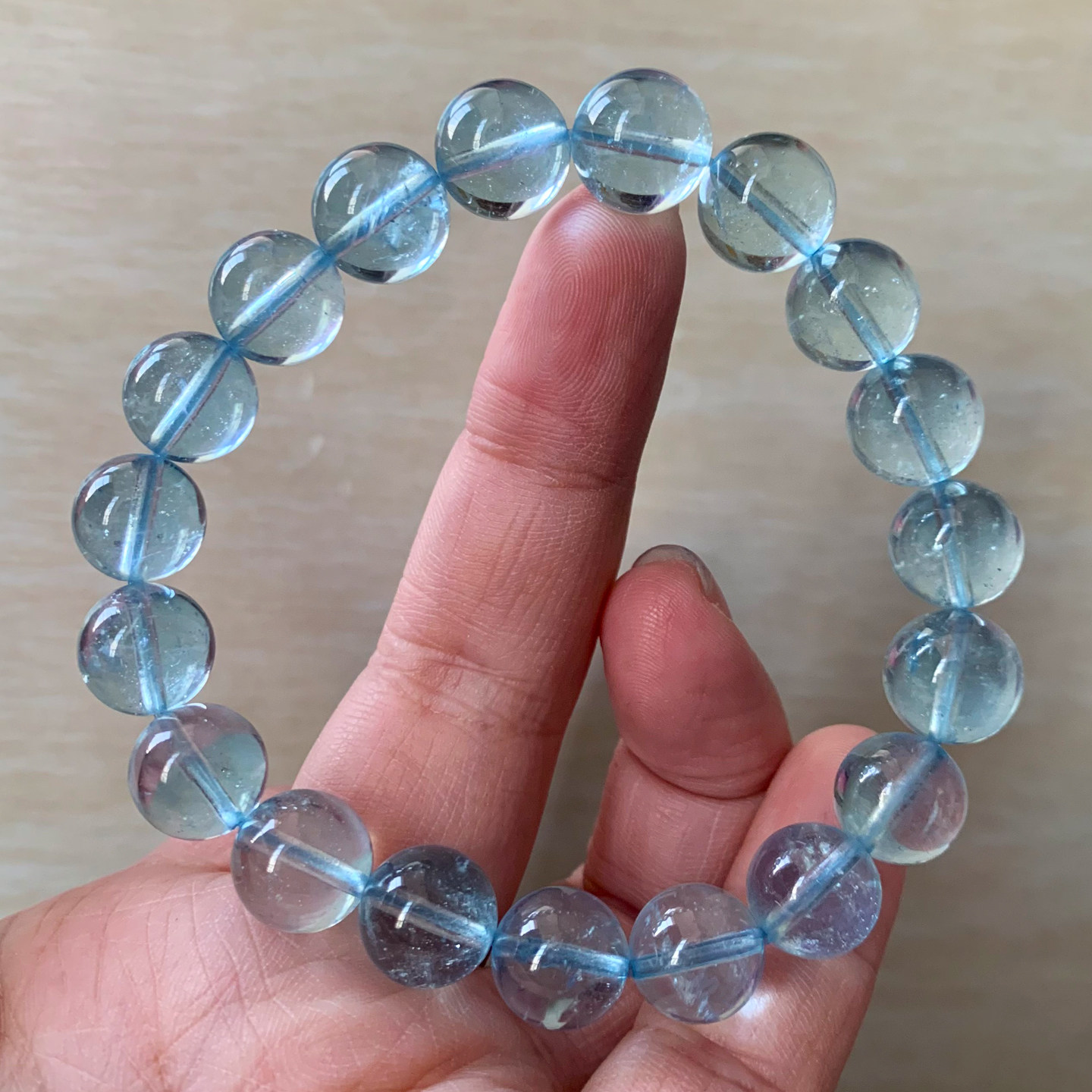 天然冰湛蓝海蓝宝手链巴西绿柱石水晶宝石碎碎冰手串饰品礼物男女
