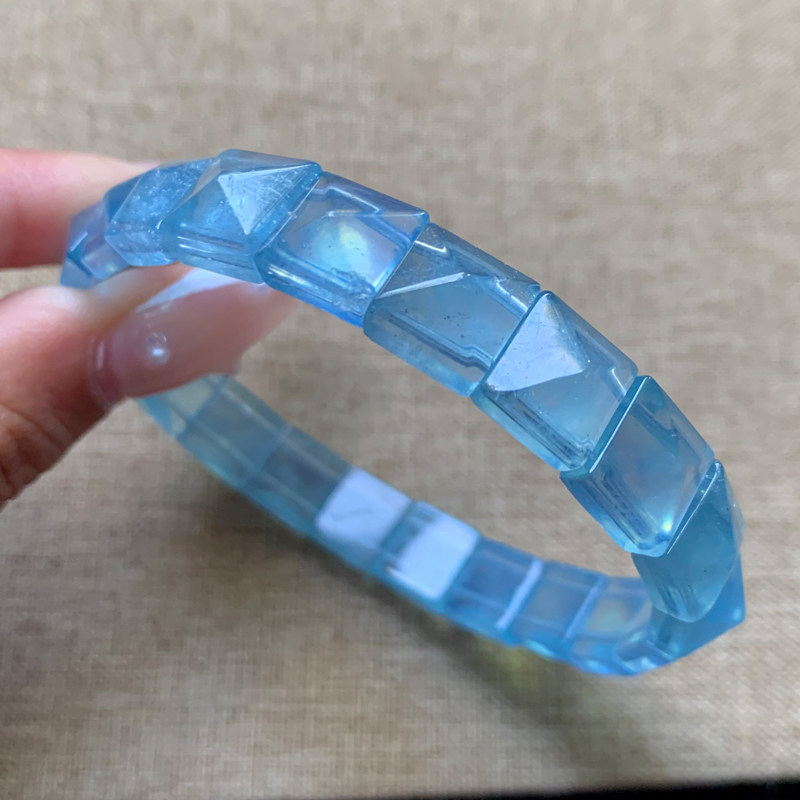 天然巴西海蓝宝手排蓝水晶手串女