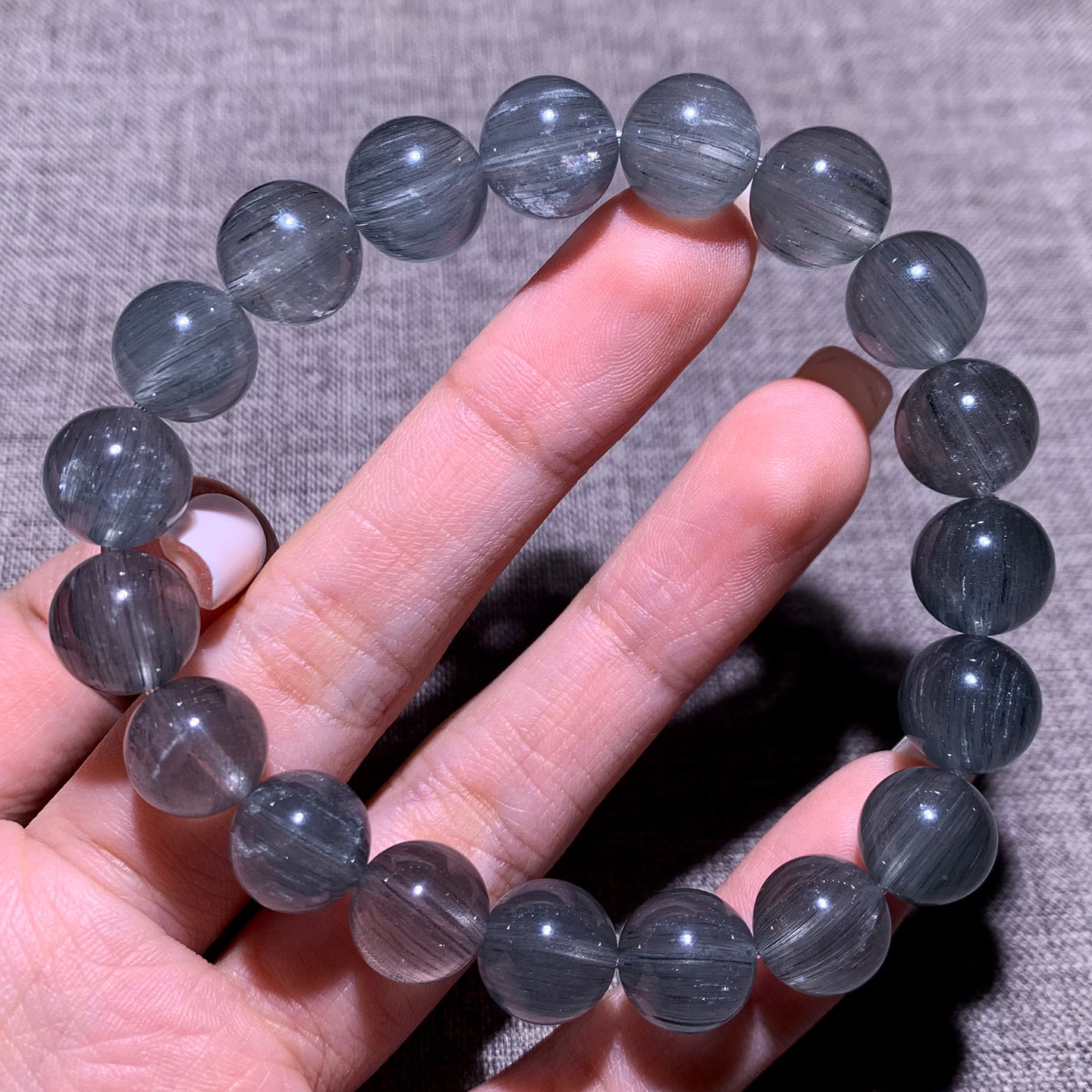 天然冰种灰蓝发晶手链绒发晶异象灰幽灵水晶手串饰品送礼物情侣款