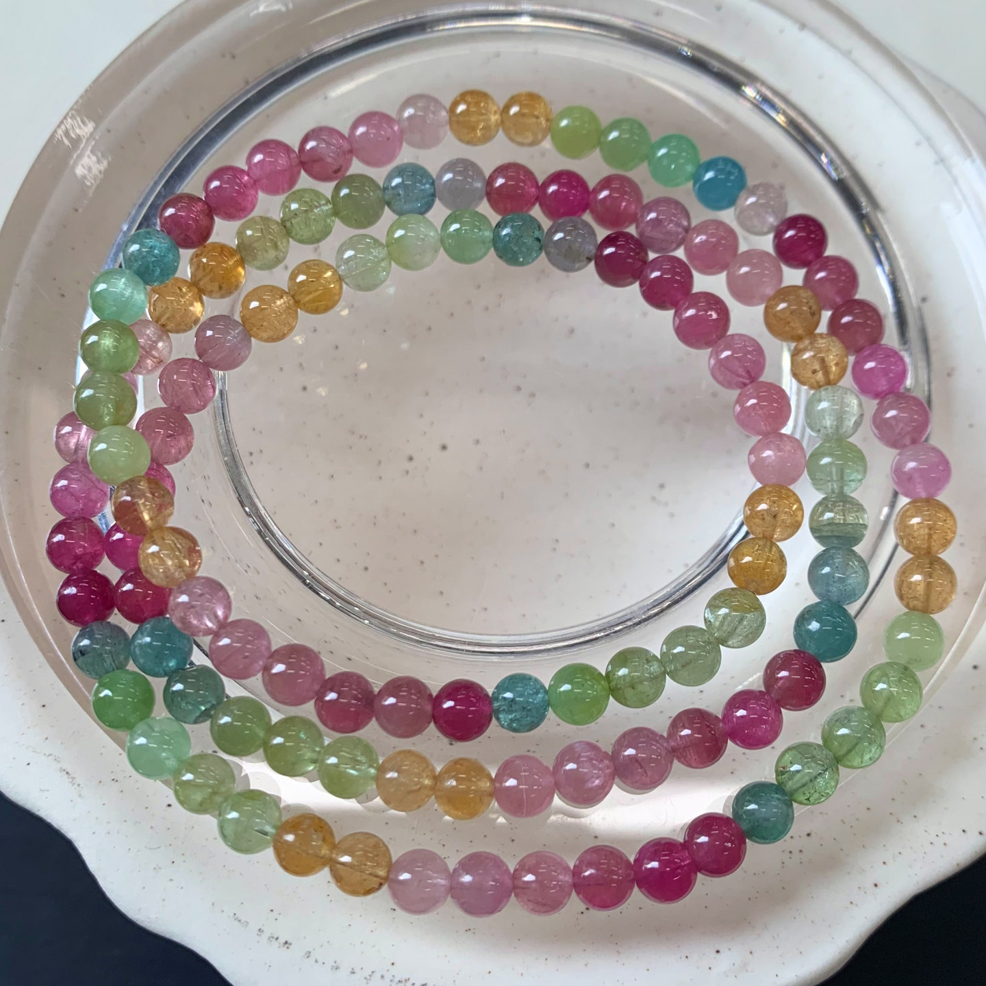 天然巴西彩虹碧玺三圈手链西瓜糖果色手串宝石水晶饰品礼物男女生