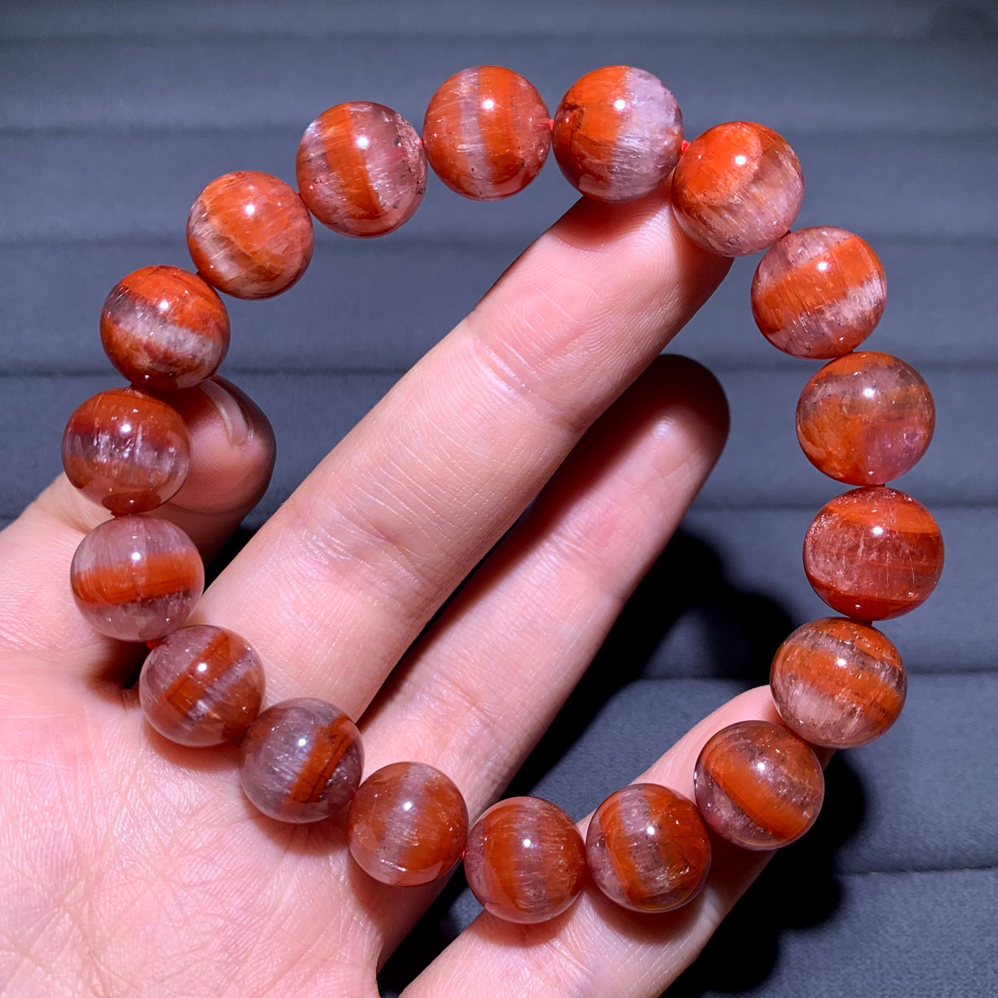 天然玫瑰红极光水晶手链玫瑰极光