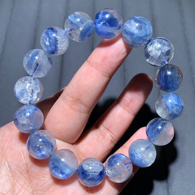 天然玉化蓝晶石共生体矿物手链海蓝宝水晶手串一物一图饰品女礼物