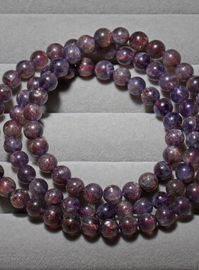 天然草莓血滴堇青石三圈佛珠手链