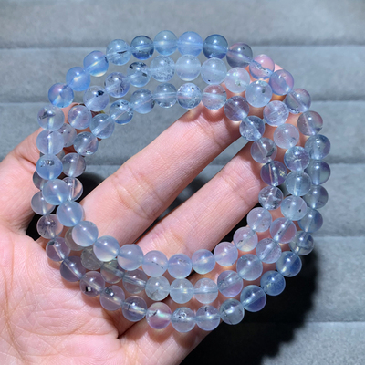 天然云母海蓝宝三圈手链巴西水晶