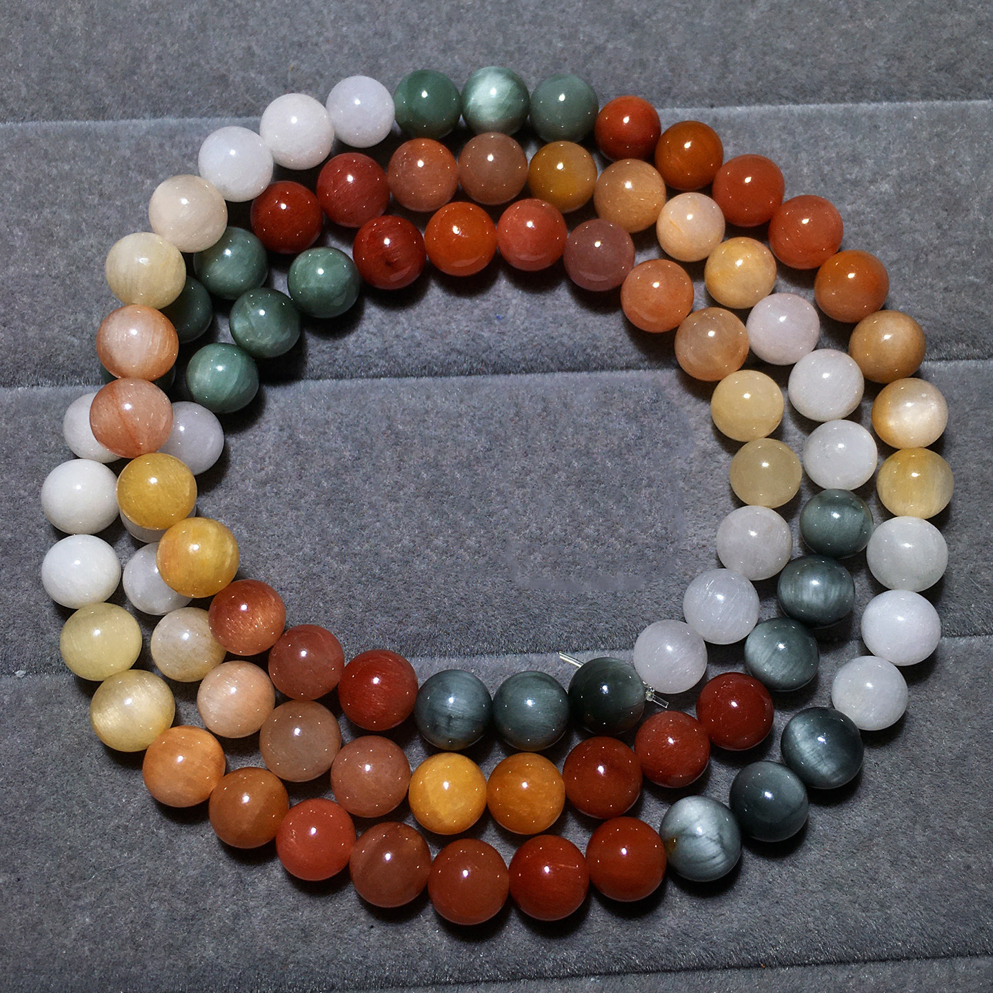 天然顺发渐变彩虹兔毛三圈手链绒发彩发晶手串水晶饰品礼物情侣款