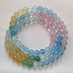 天然摩根石三圈手链冰种渐变糖果色绿柱石海蓝宝水晶手串送礼物女