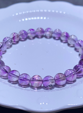 天然冰透紫黄超七手串烟花紫发晶