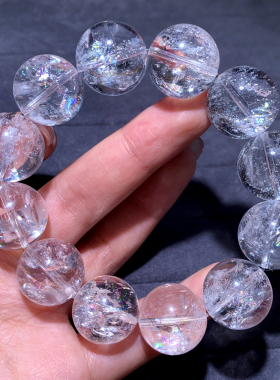 天然彩虹白阿赛水晶手链单圈饰品
