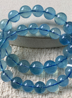 天然巴西冰透海蓝宝手链礼物情侣