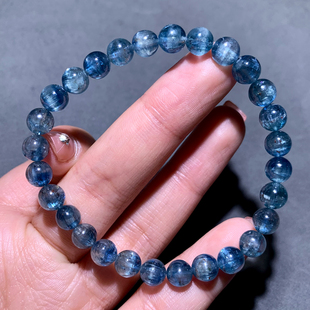 天然草莓蓝晶石手链猫眼共生矿物蓝绿色水晶手串情侣款饰品礼物女