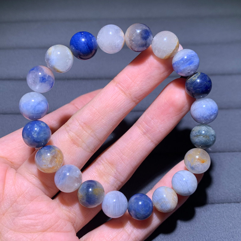 天然蓝线石蓝绒晶单圈水晶手链蓝发晶圆珠民族风手串男女礼物饰品