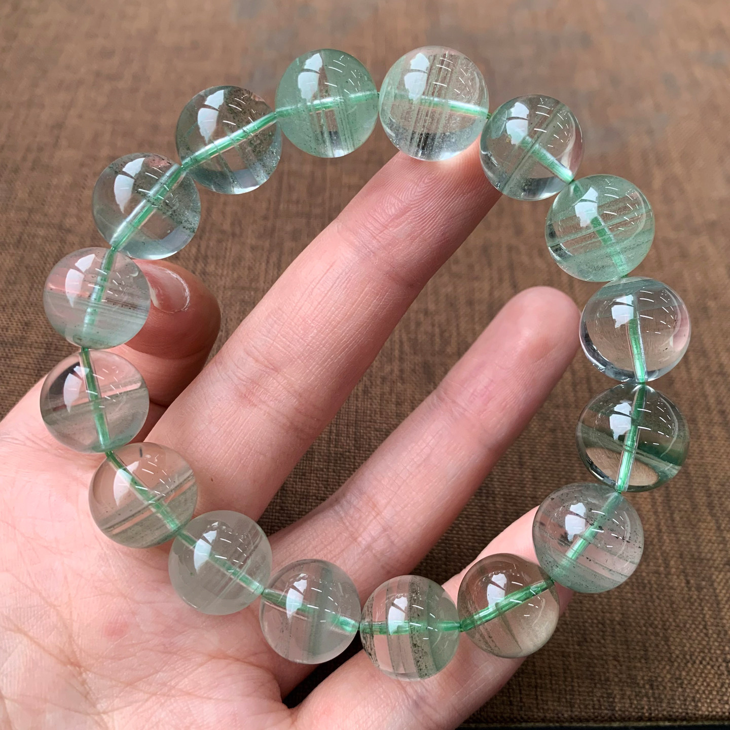 天然翠幽灵单圈手链千层聚宝盆女