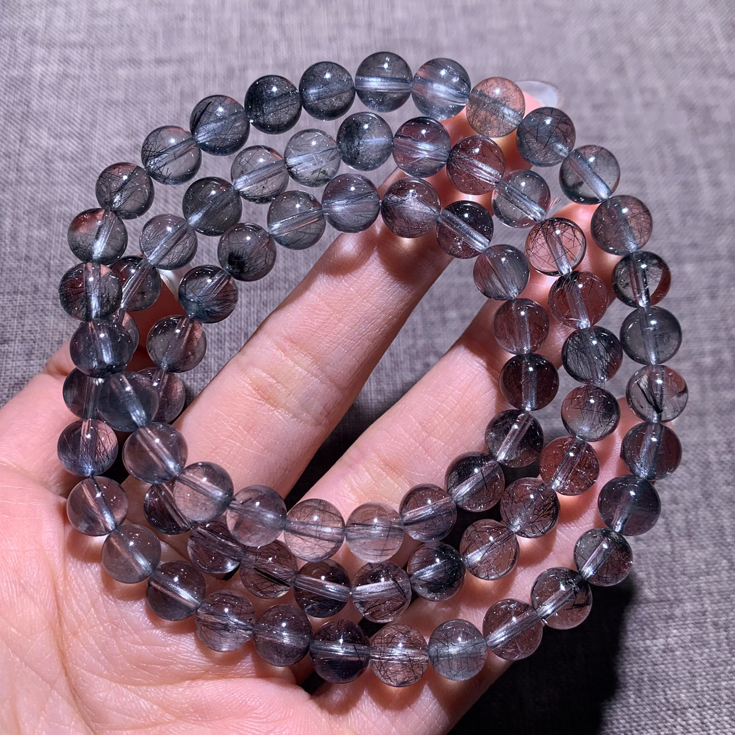 天然灰蓝发晶三圈手链绒发晶异象灰幽灵水晶冰种手串饰品情侣礼物