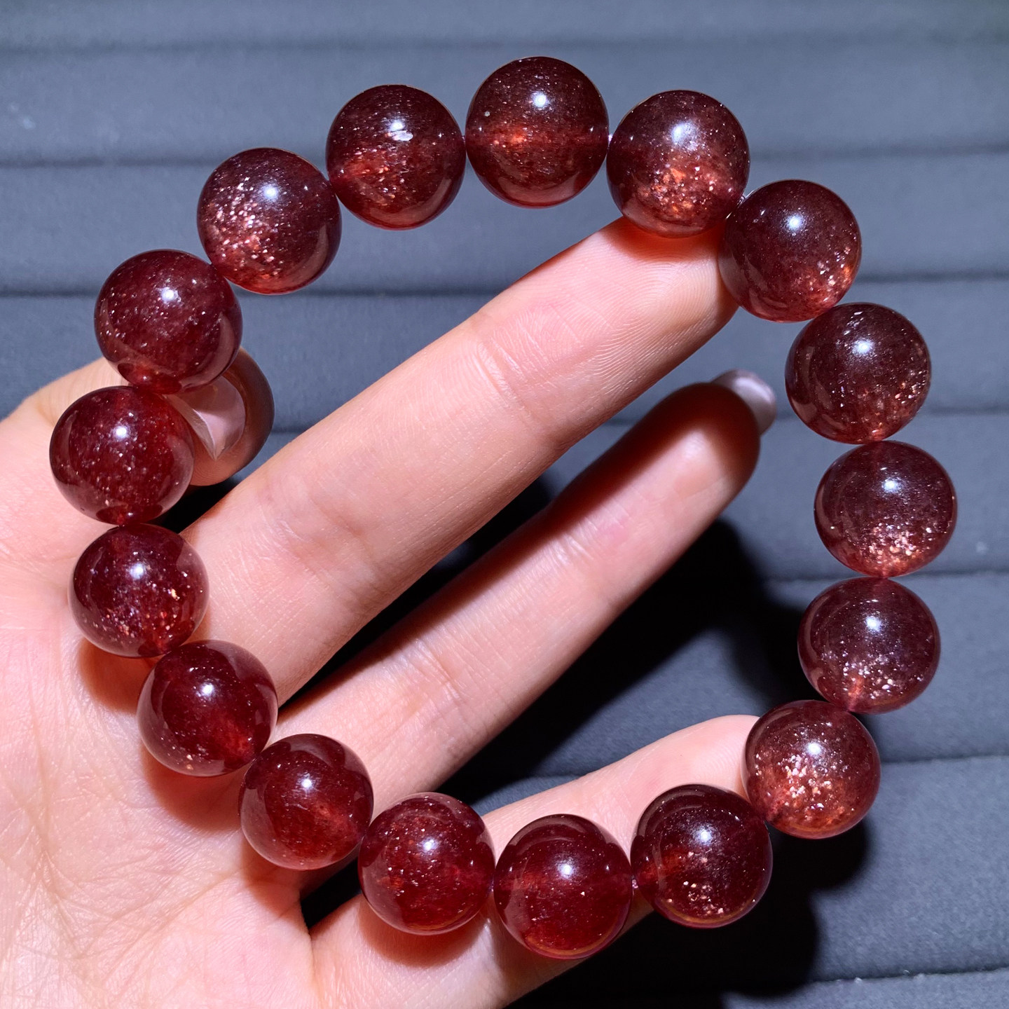 天然星光草莓晶单圈水晶手链老矿粉嫩桃花粉晶时尚饰品送礼物女生