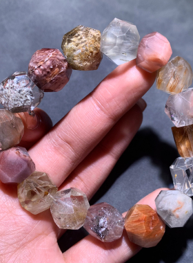 天然冰透兔毛幽灵随形水晶手链女